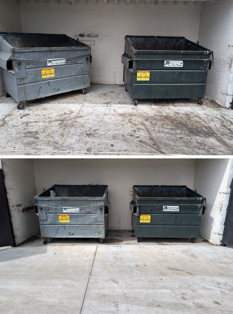 Before and after cleaning dumpsters with stains removed